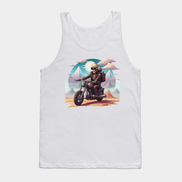 skeleton with sunglasses riding a motorcycle in the desert Tank Top by JnS Merch Store